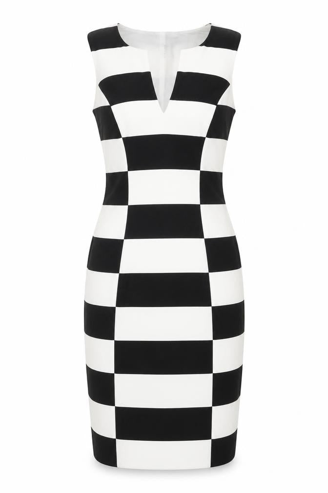 Front view of Coast women’s black colourblock polyester bodycon, size UK 6, v-neck zip