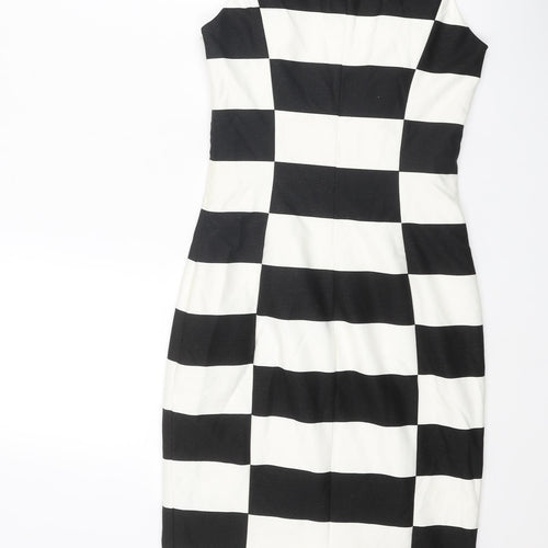 Coast Womens Black Colourblock Polyester Bodycon Size 6 V-Neck Zip