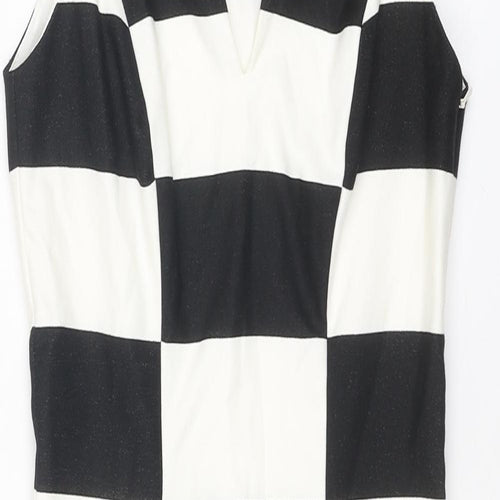 Coast Womens Black Colourblock Polyester Bodycon Size 6 V-Neck Zip