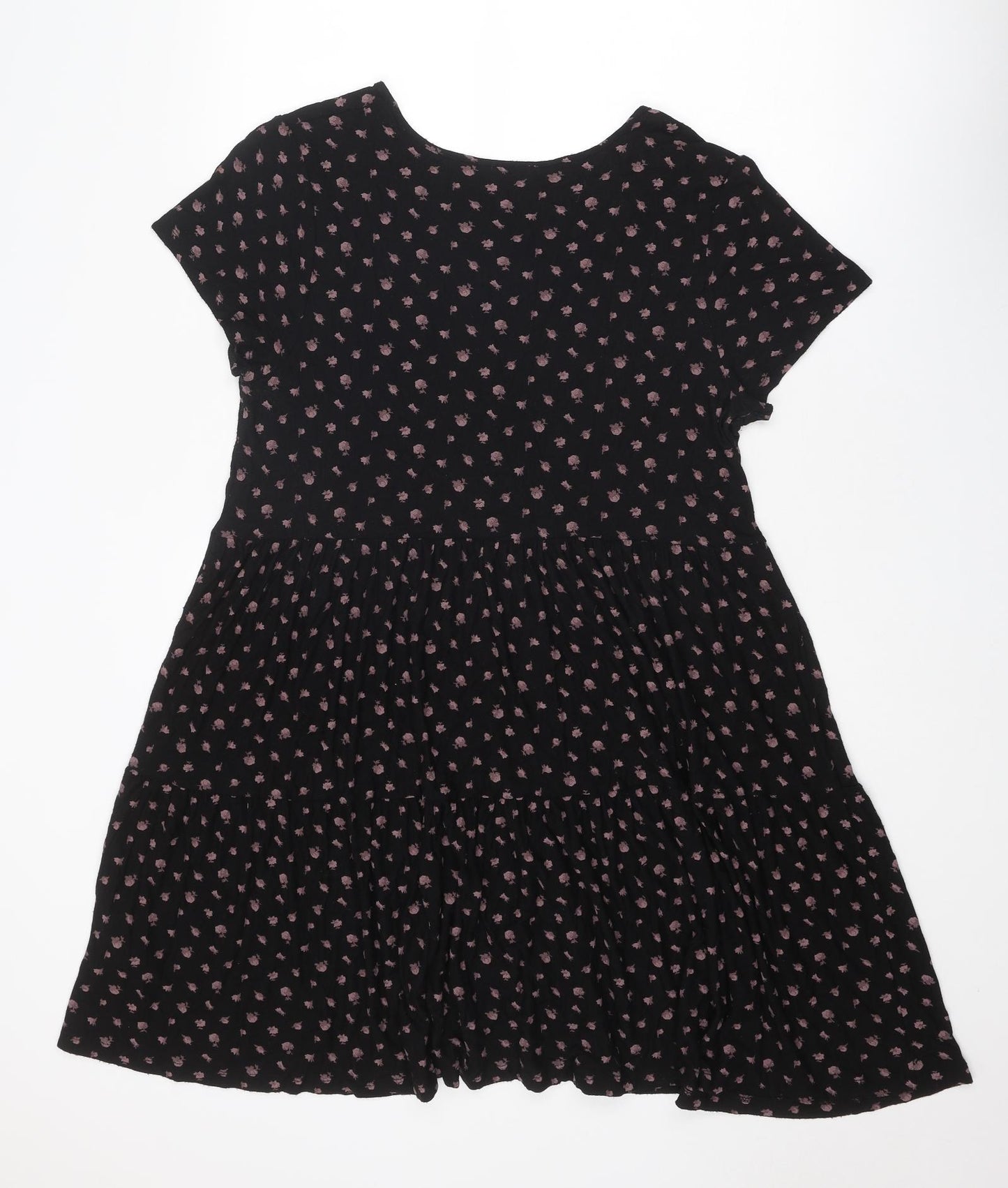 NEXT Womens Black Floral Viscose Trapeze & Swing Size 14 Round Neck Tie