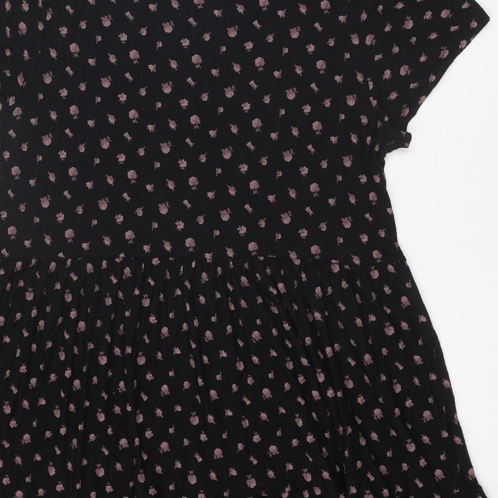 NEXT Womens Black Floral Viscose Trapeze & Swing Size 14 Round Neck Tie