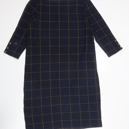 Marks and Spencer Womens Blue Check Cotton A-Line Size 14 Square Neck Pullover