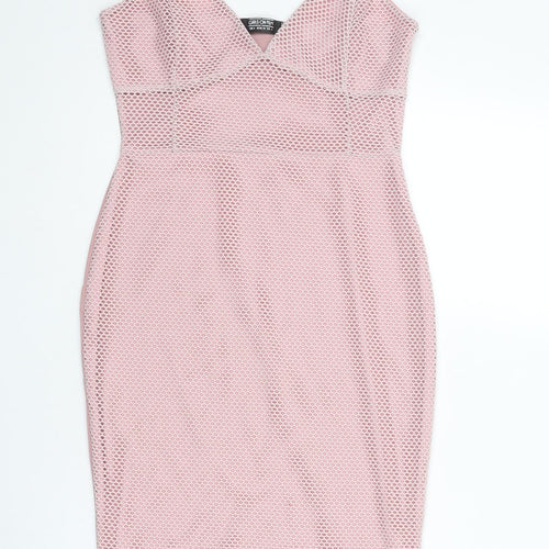 Girls On Film Womens Pink Polyester Bodycon Size 8 V-Neck Pullover
