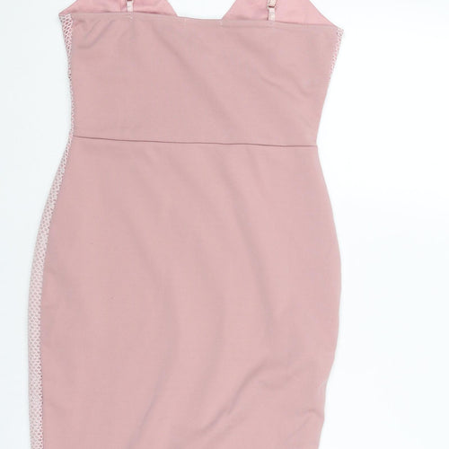 Girls On Film Womens Pink Polyester Bodycon Size 8 V-Neck Pullover