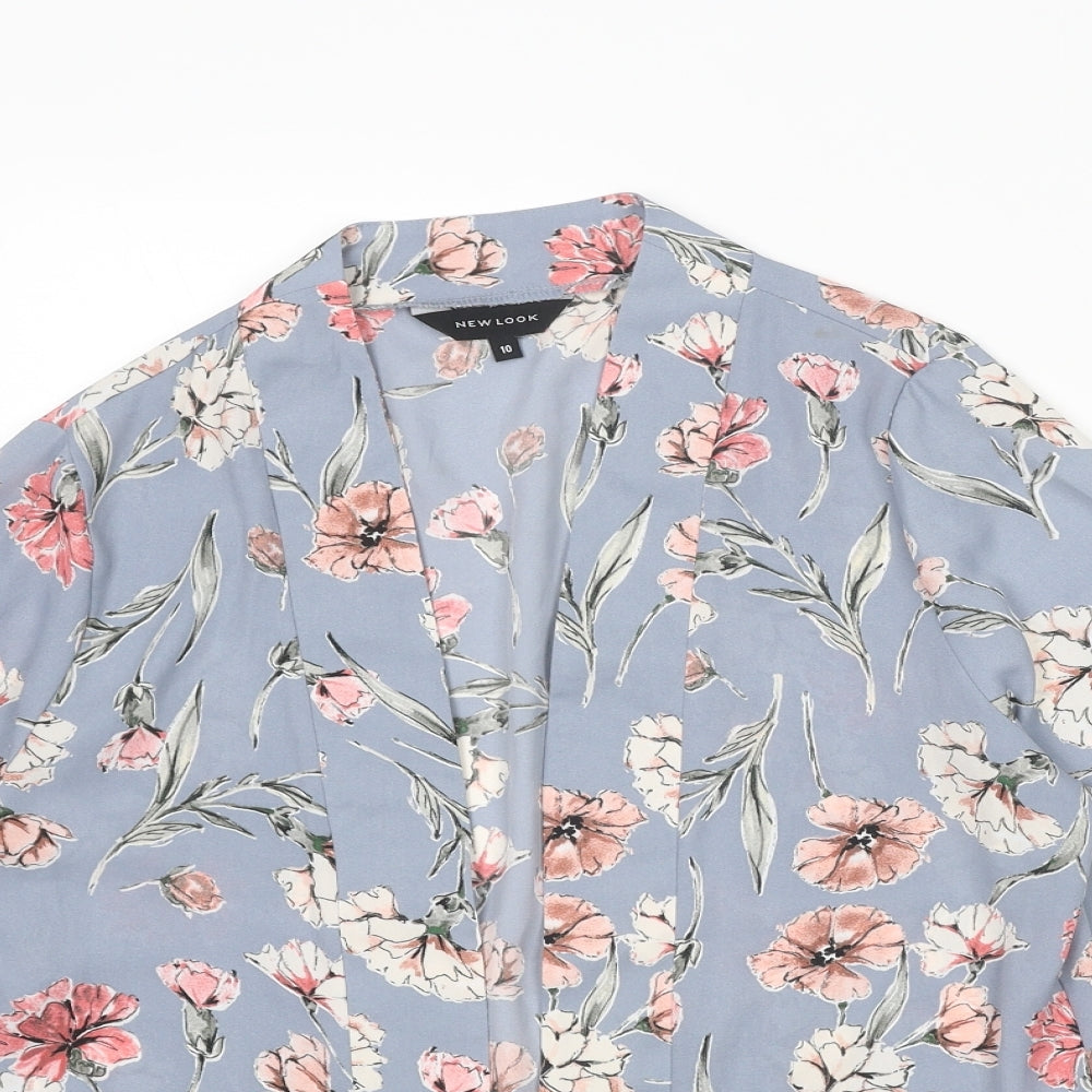 New Look Womens Grey Floral Polyester Kimono Blouse Size 10 V-Neck