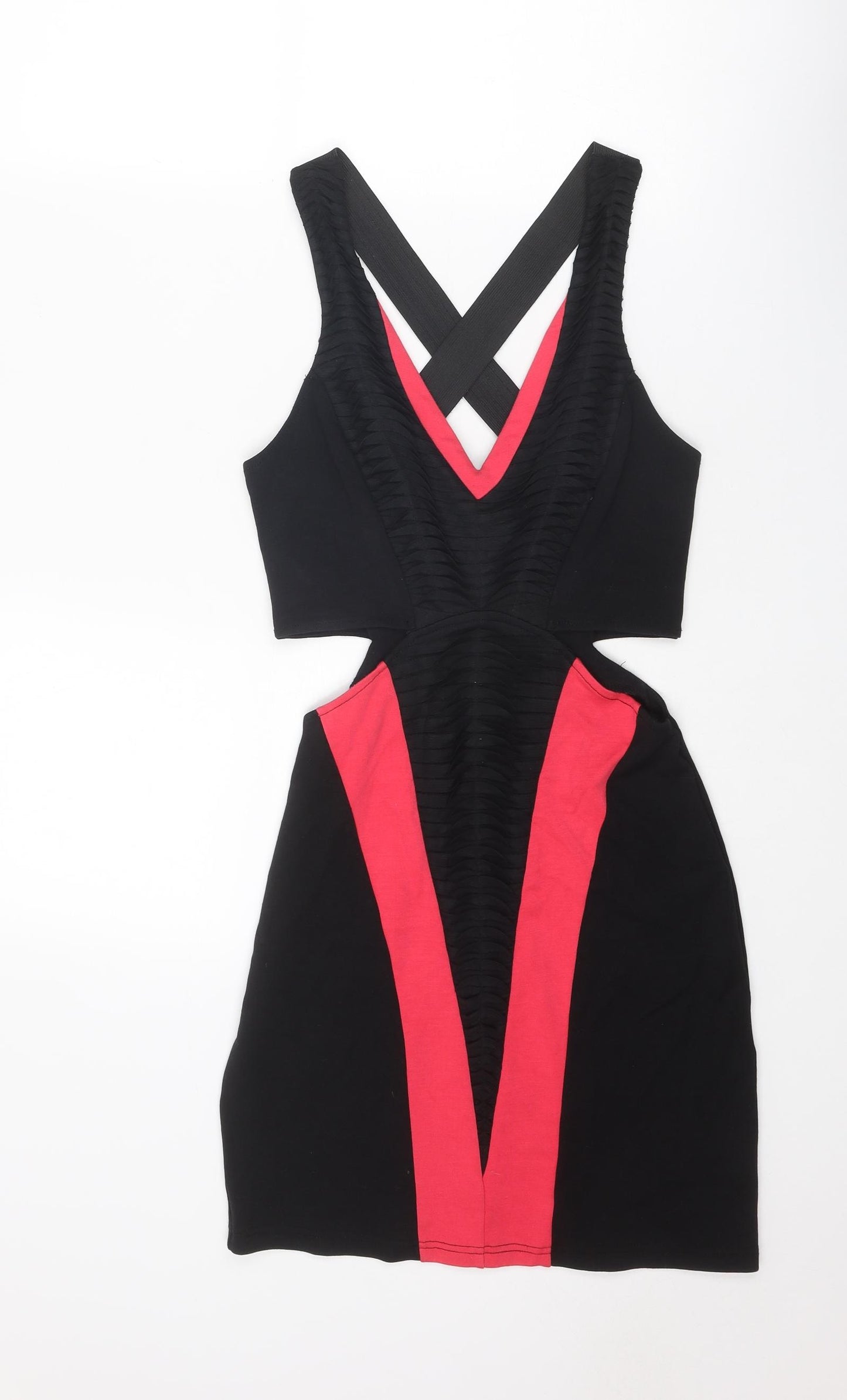 Lipsy Womens Black Colourblock Polyester Bodycon Size 10 V-Neck Pullover