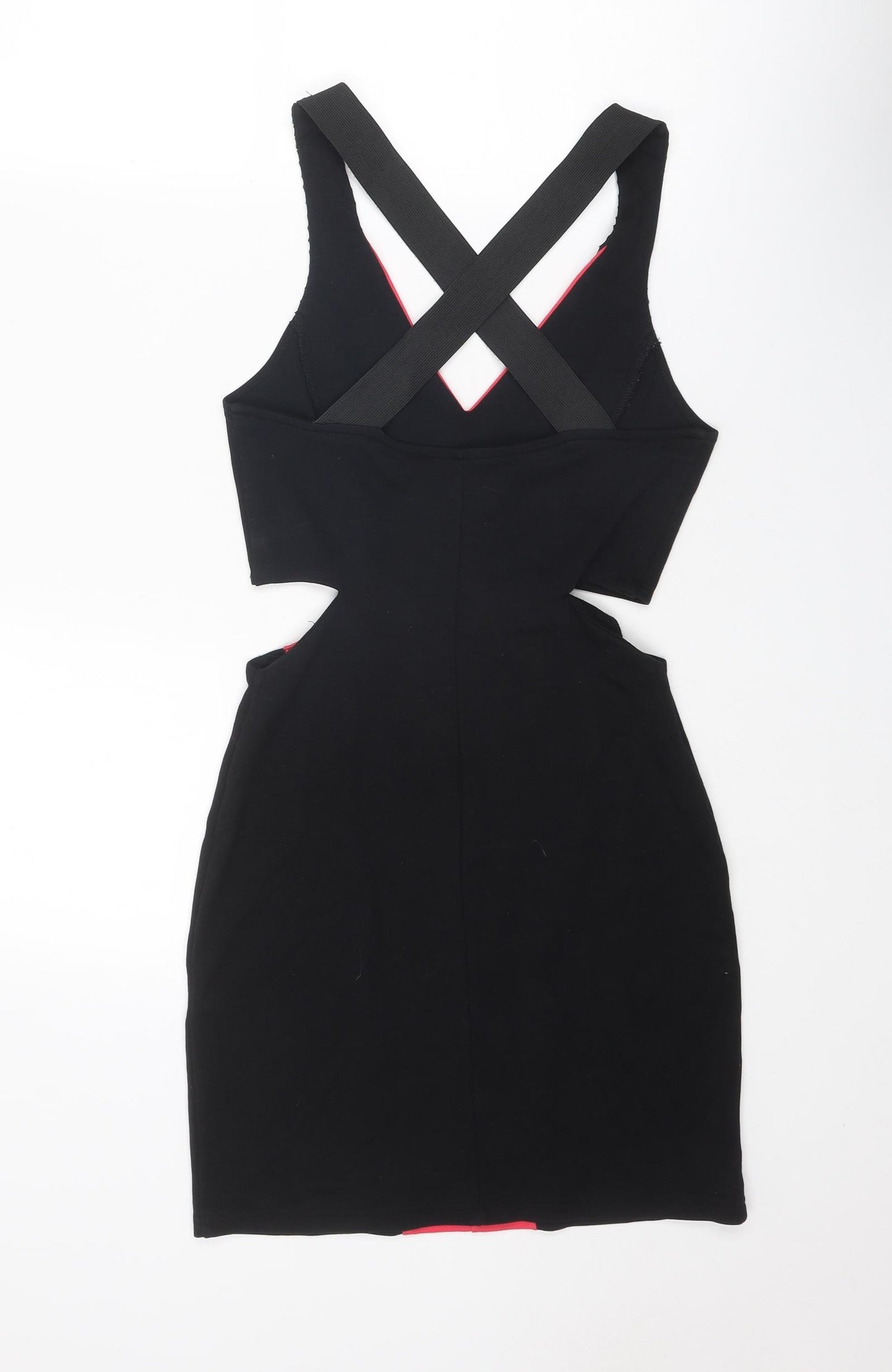 Lipsy Womens Black Colourblock Polyester Bodycon Size 10 V-Neck Pullover