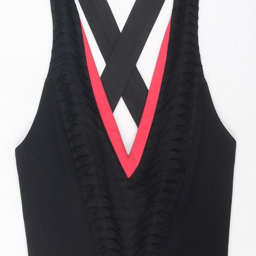 Lipsy Womens Black Colourblock Polyester Bodycon Size 10 V-Neck Pullover