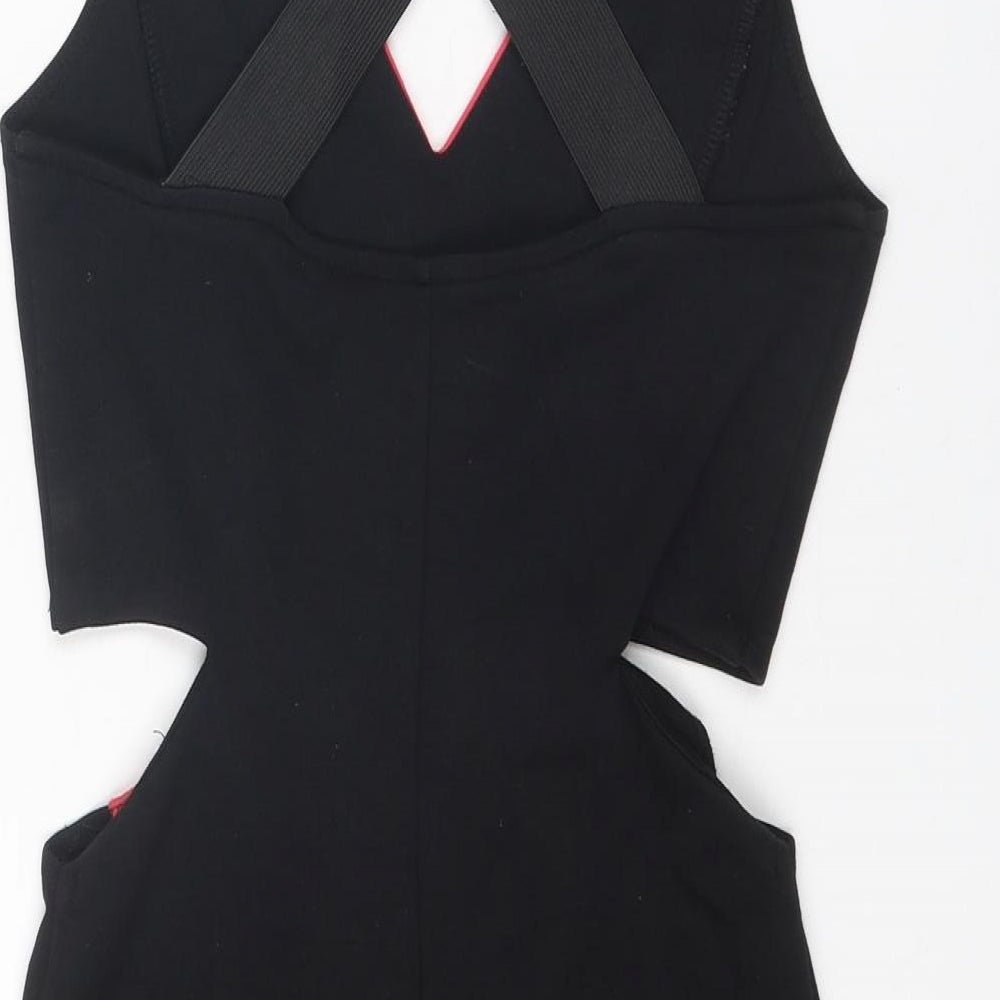 Lipsy Womens Black Colourblock Polyester Bodycon Size 10 V-Neck Pullover