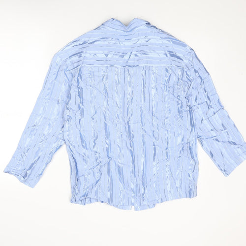 Mango Womens Blue Striped Polyester Basic Button-Up Size S Collared