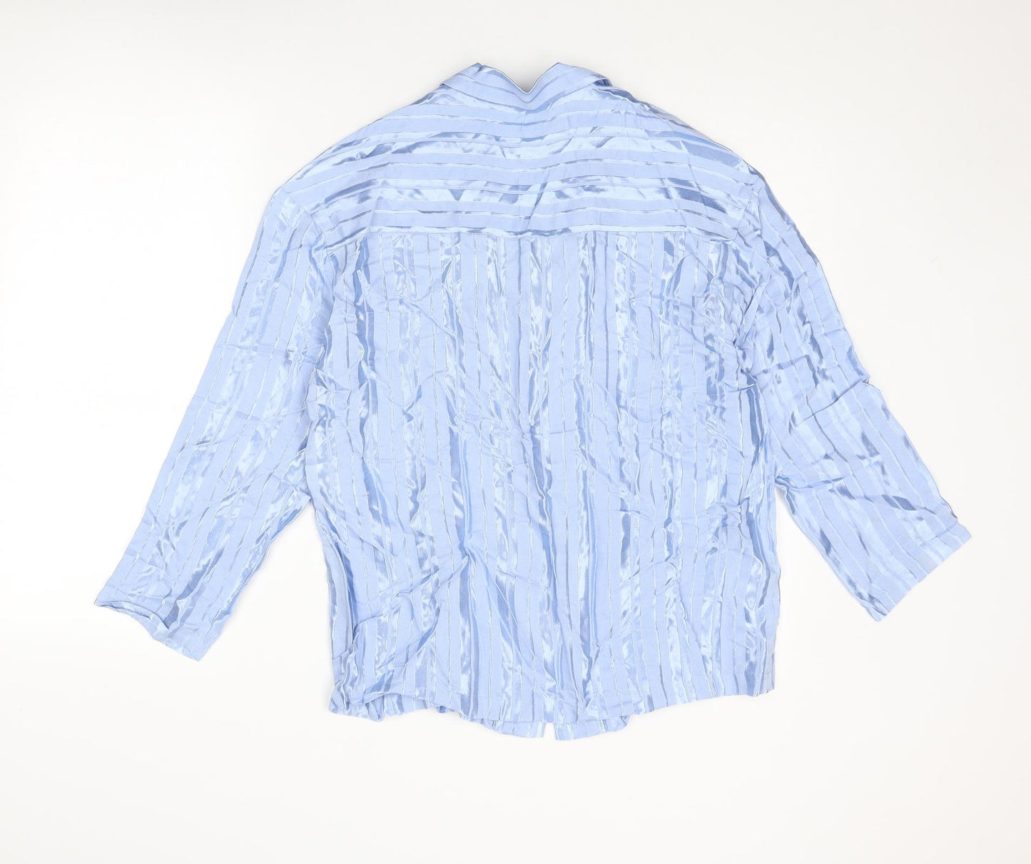 Mango Womens Blue Striped Polyester Basic Button-Up Size S Collared