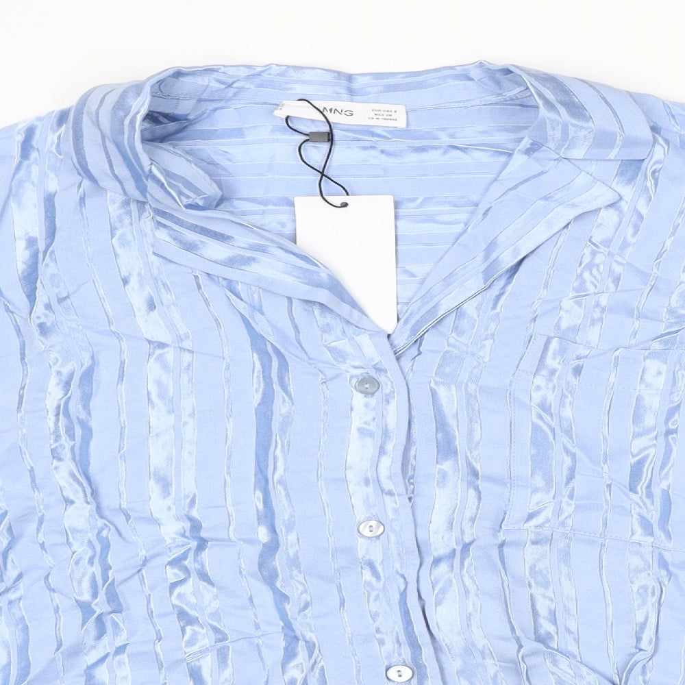 Mango Womens Blue Striped Polyester Basic Button-Up Size S Collared