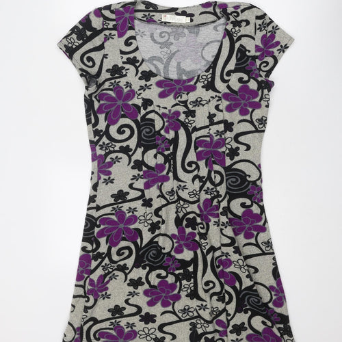 Purplish London Womens Multicoloured Floral Polyester A-Line Size S Round Neck Pullover