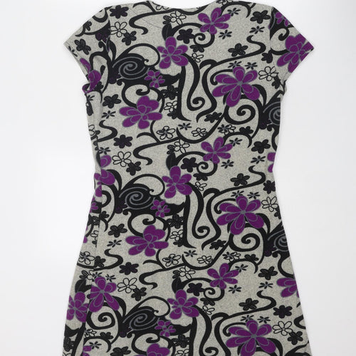Purplish London Womens Multicoloured Floral Polyester A-Line Size S Round Neck Pullover