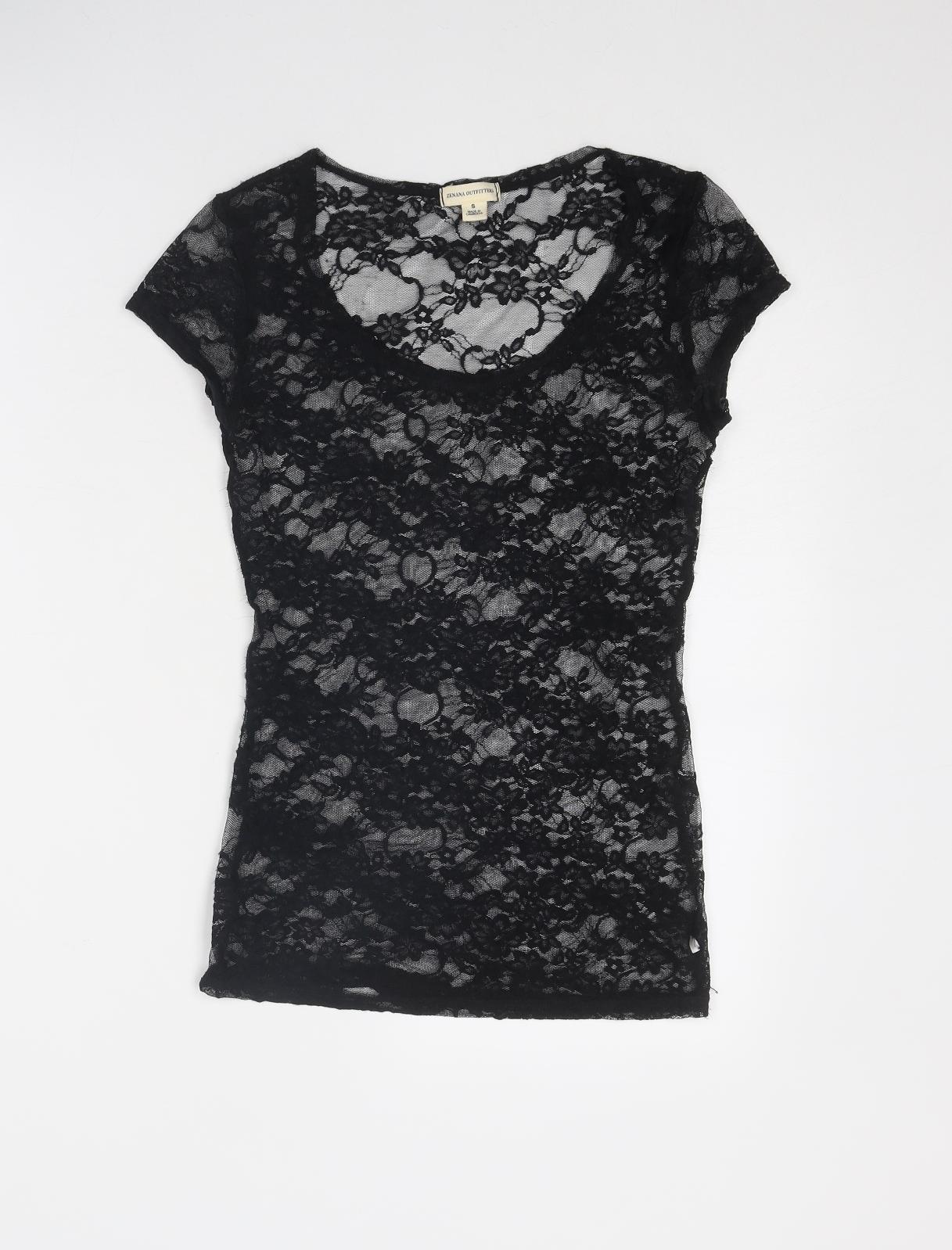 Zenana Outfitters Womens Black Polyester Basic T-Shirt Size S Round Neck