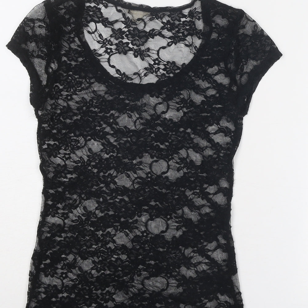 Zenana Outfitters Womens Black Polyester Basic T-Shirt Size S Round Neck