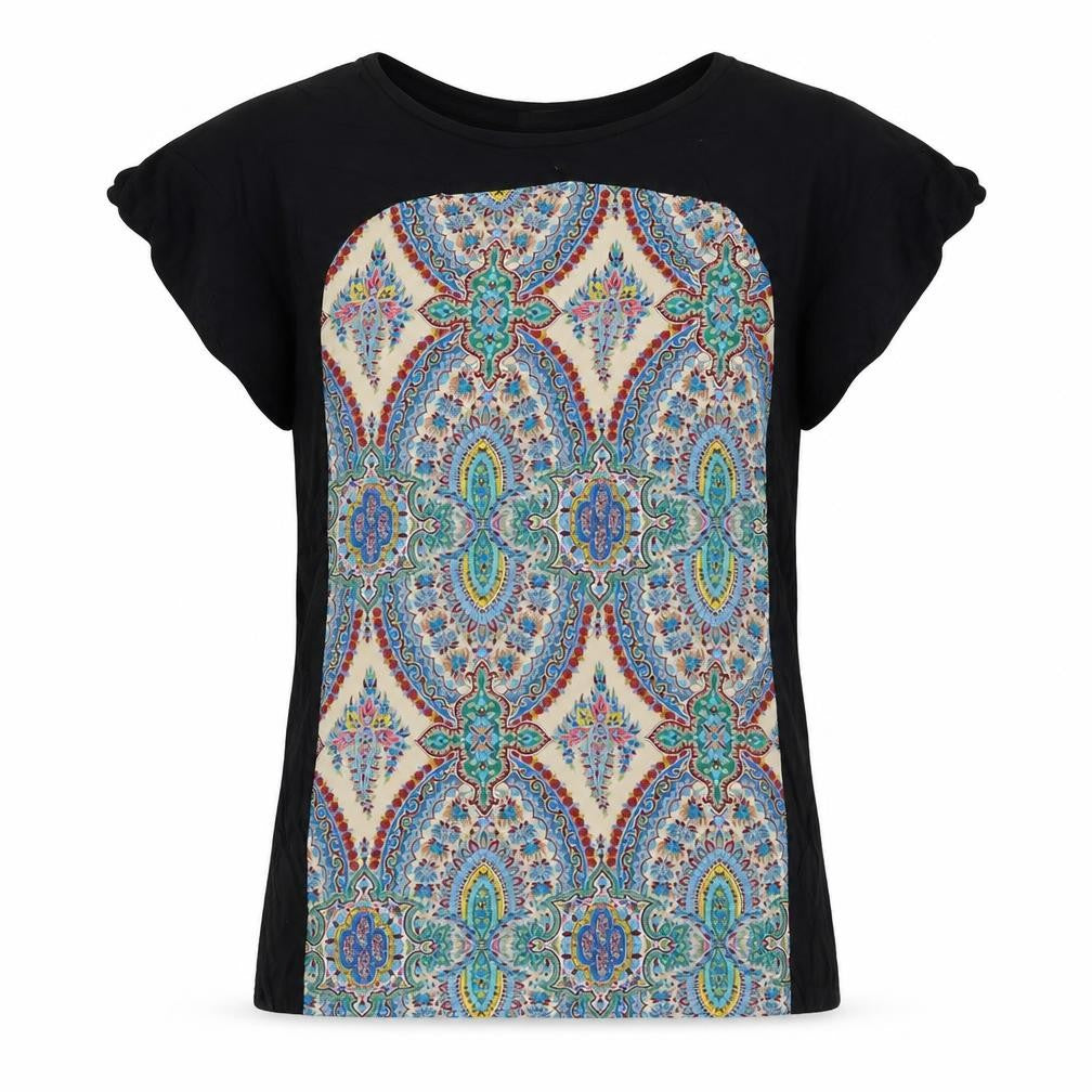 Front view of Boohoo women’s black geometric polyester a-line, size UK 14, round neck pullover