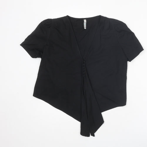 Zara Womens Black Lyocell Basic Blouse Size M V-Neck