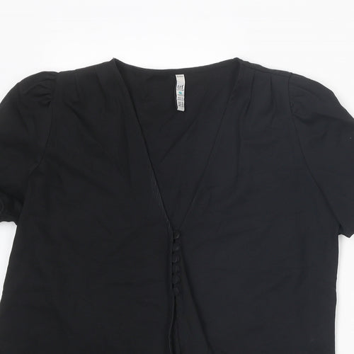 Zara Womens Black Lyocell Basic Blouse Size M V-Neck
