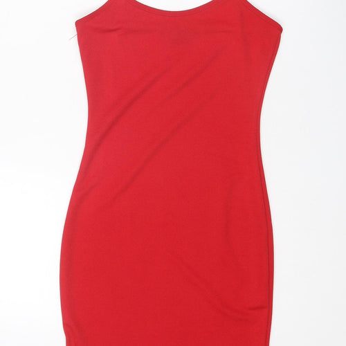 PRETTYLITTLETHING Womens Red Polyester Bodycon Size 4 Round Neck Pullover