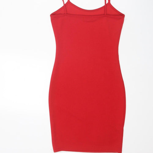 PRETTYLITTLETHING Womens Red Polyester Bodycon Size 4 Round Neck Pullover