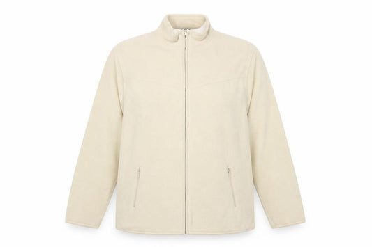Front view of EWM women’s beige jacket, size UK 18, zip