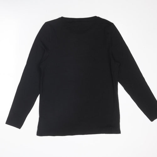 Marks and Spencer Womens Black Cotton Basic T-Shirt Size 16 Round Neck