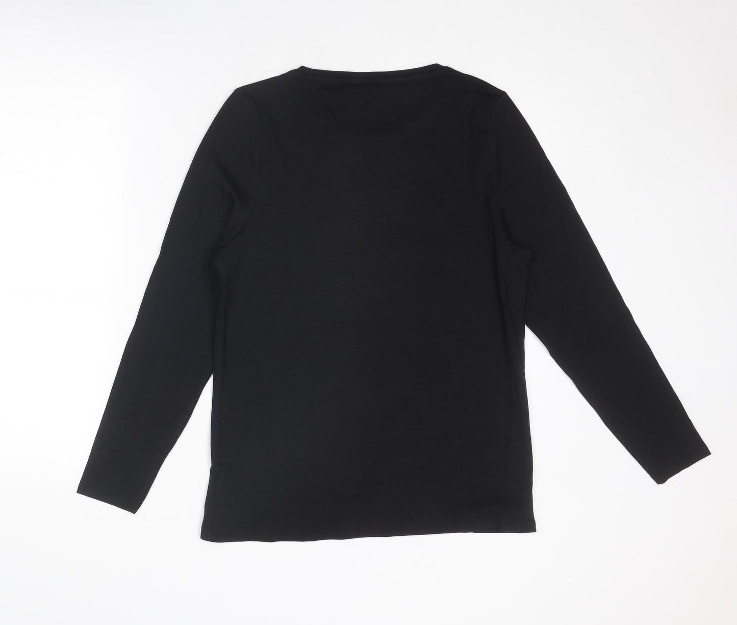 Marks and Spencer Womens Black Cotton Basic T-Shirt Size 16 Round Neck