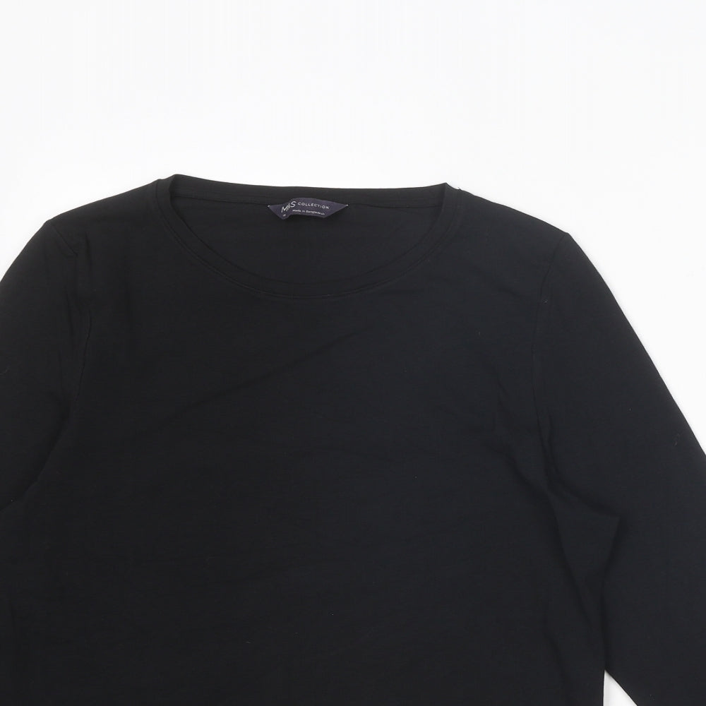 Marks and Spencer Womens Black Cotton Basic T-Shirt Size 16 Round Neck