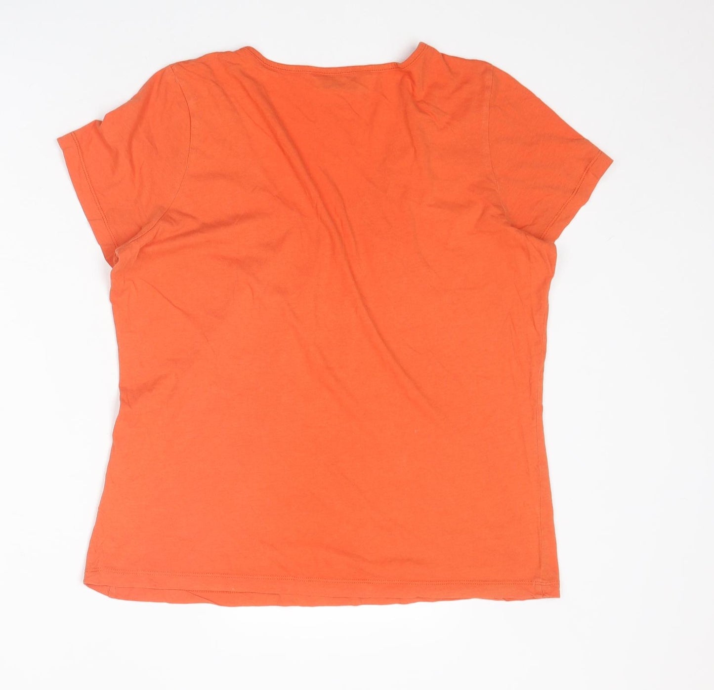 BHS Womens Orange Cotton Basic T-Shirt Size 18 Scoop Neck