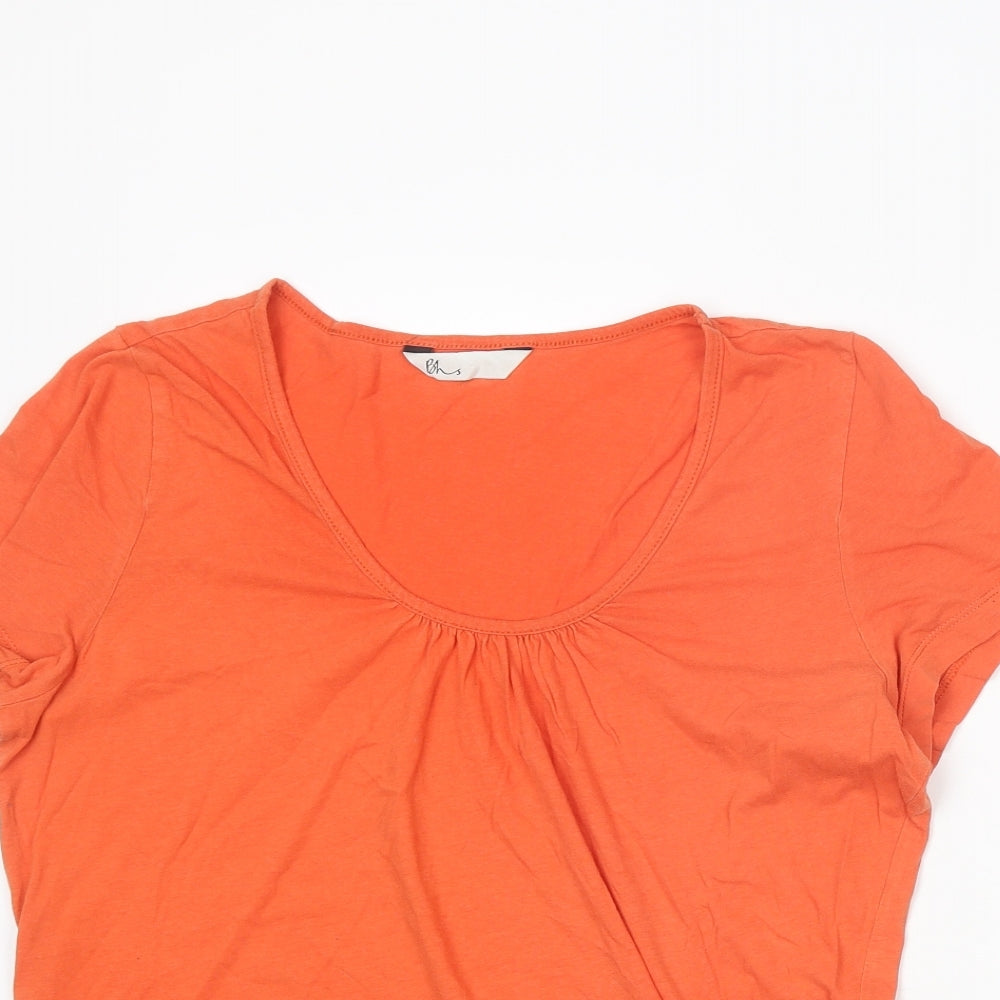 BHS Womens Orange Cotton Basic T-Shirt Size 18 Scoop Neck