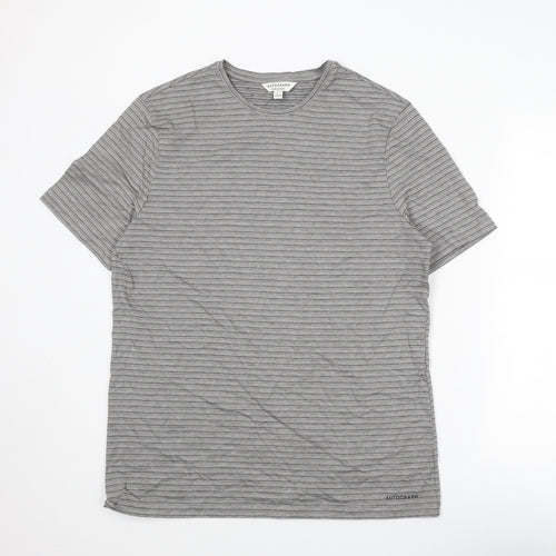 Autograph Mens Grey Striped Cotton T-Shirt Size L Round Neck