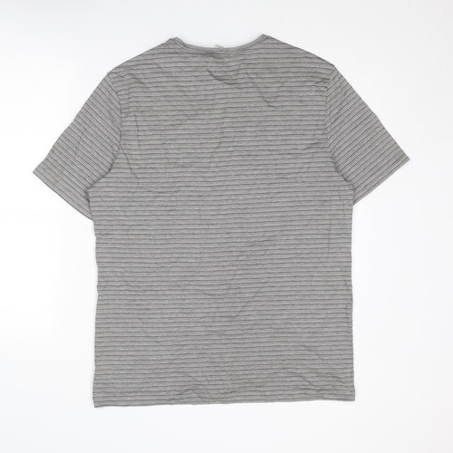 Autograph Mens Grey Striped Cotton T-Shirt Size L Round Neck