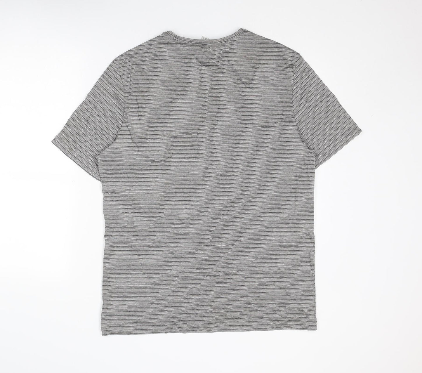 Autograph Mens Grey Striped Cotton T-Shirt Size L Round Neck