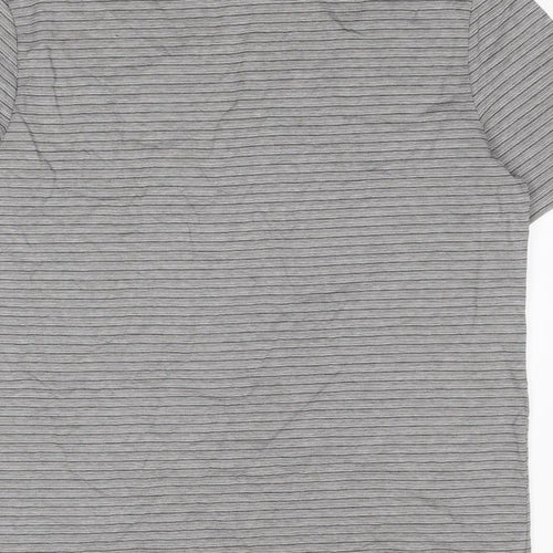 Autograph Mens Grey Striped Cotton T-Shirt Size L Round Neck