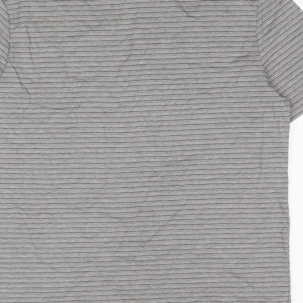 Autograph Mens Grey Striped Cotton T-Shirt Size L Round Neck