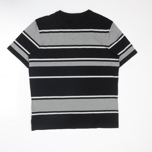 Autograph Mens Black Striped Cotton T-Shirt Size L Round Neck