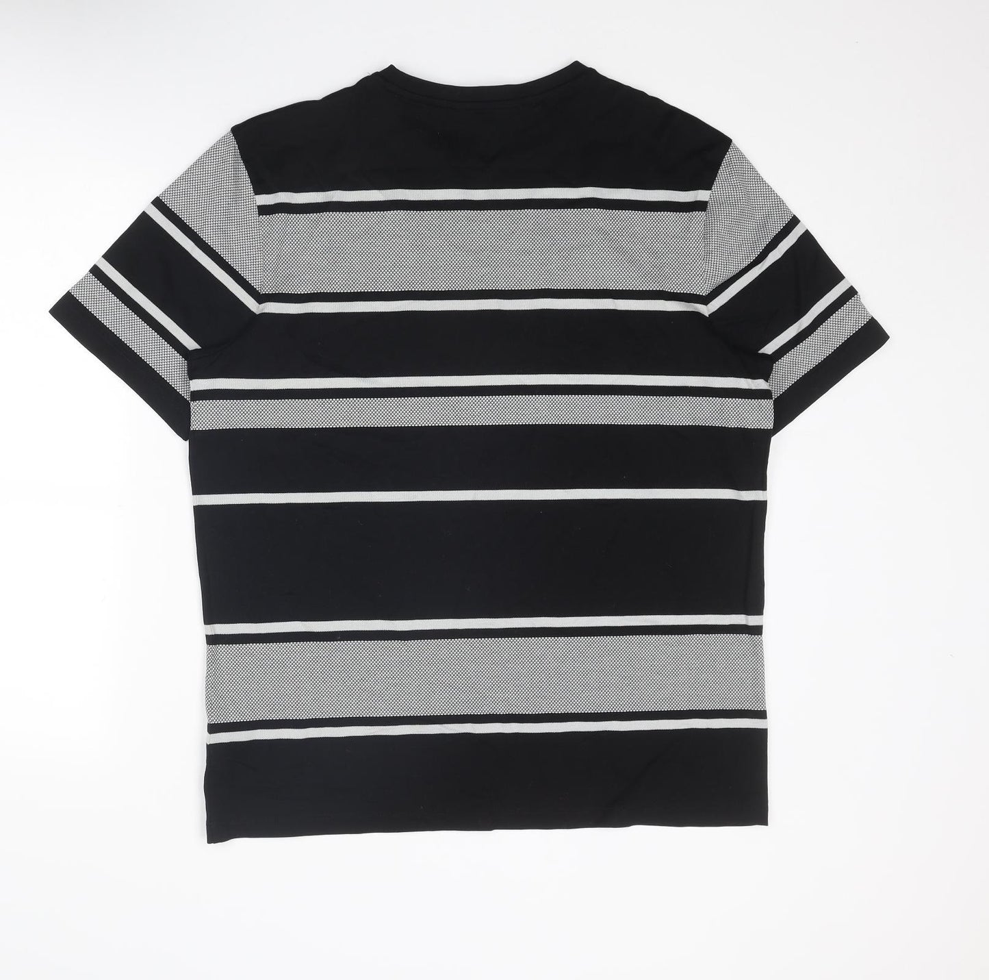 Autograph Mens Black Striped Cotton T-Shirt Size L Round Neck
