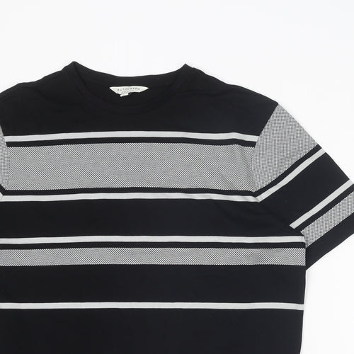 Autograph Mens Black Striped Cotton T-Shirt Size L Round Neck