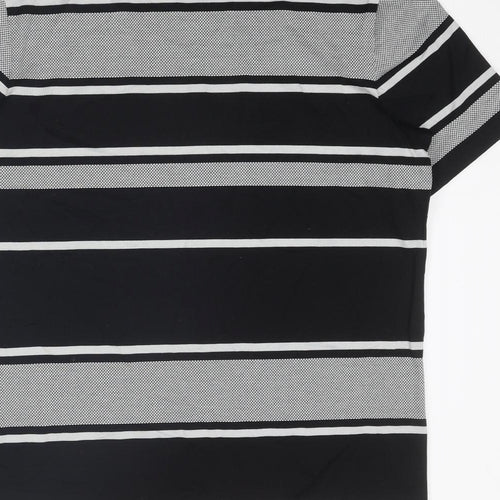 Autograph Mens Black Striped Cotton T-Shirt Size L Round Neck