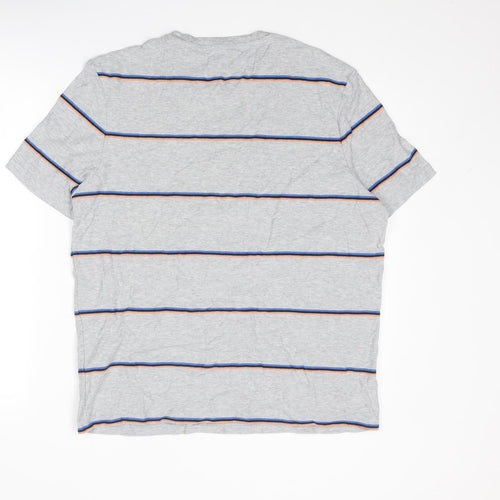 Marks and Spencer Mens Grey Striped Cotton T-Shirt Size L Round Neck