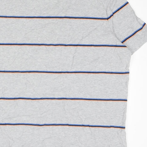 Marks and Spencer Mens Grey Striped Cotton T-Shirt Size L Round Neck