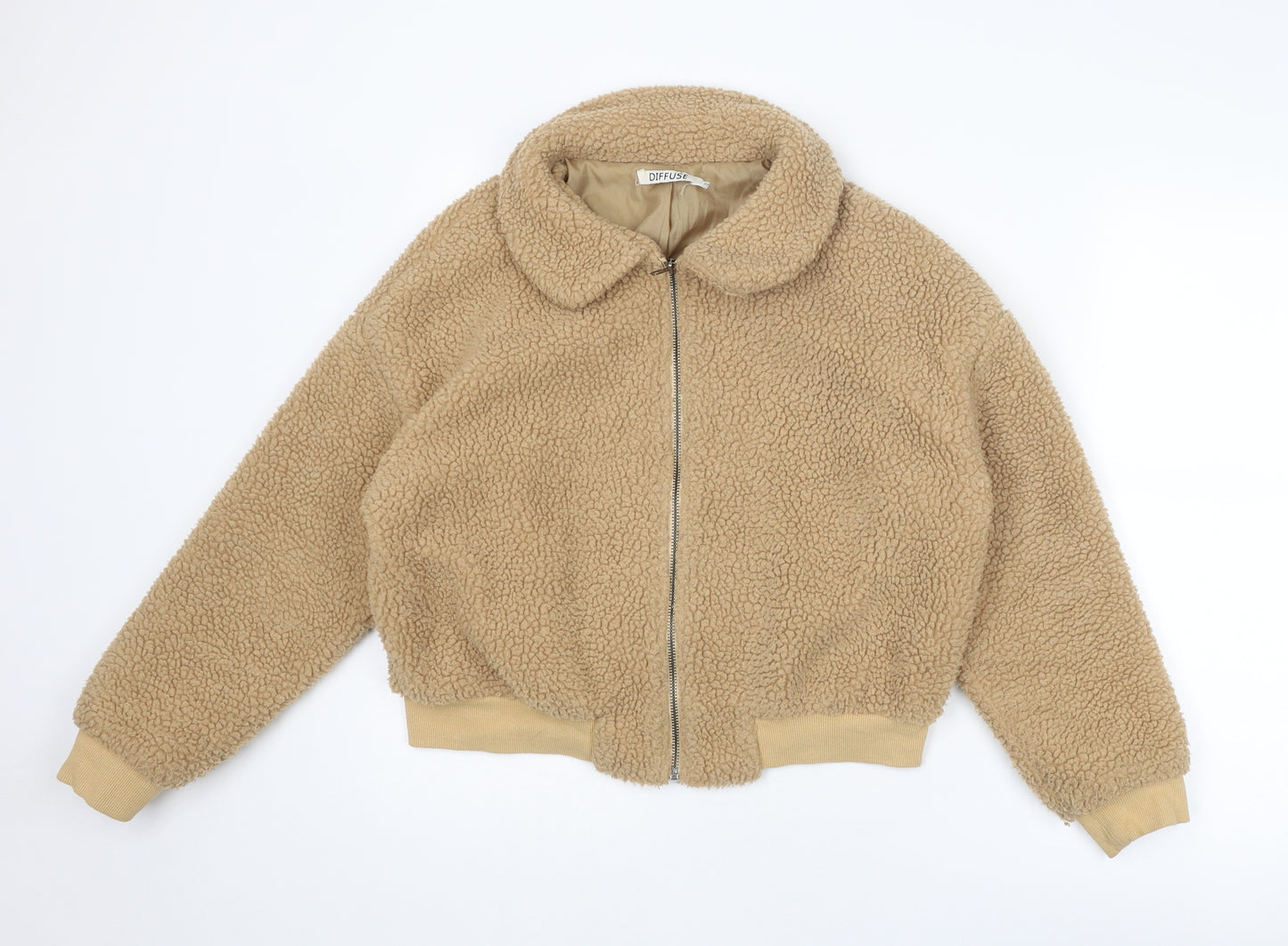 Diffuse Womens Brown Bomber Jacket Jacket Size 12 Zip - Teddy Jacket