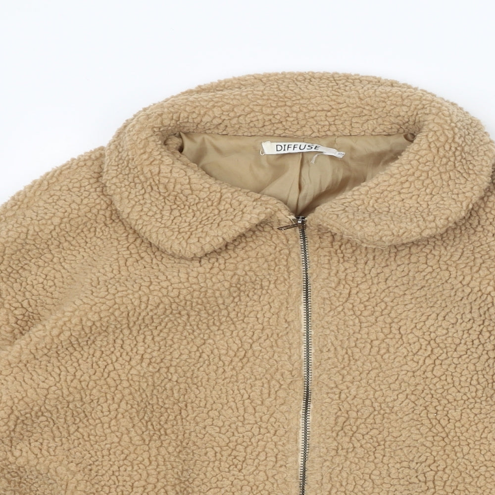 Diffuse Womens Brown Bomber Jacket Jacket Size 12 Zip - Teddy Jacket