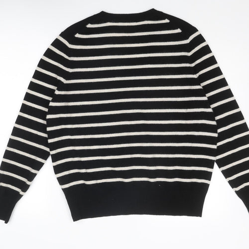 Autograph Womens Black V-Neck Striped Cashmere Pullover Jumper Size L
