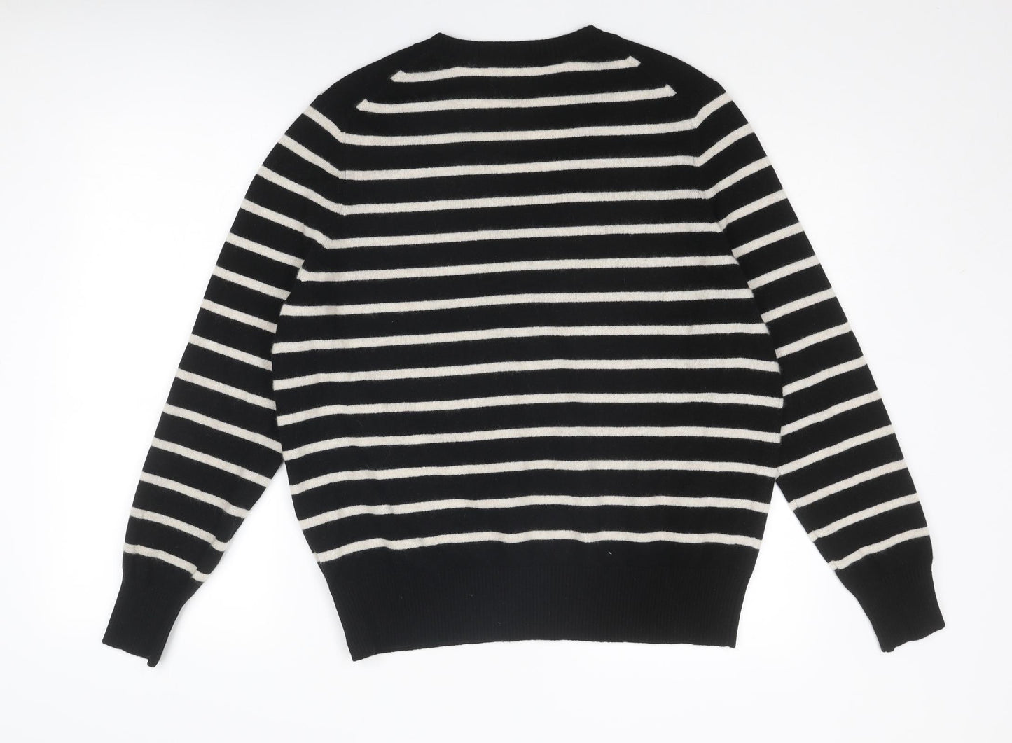 Autograph Womens Black V-Neck Striped Cashmere Pullover Jumper Size L