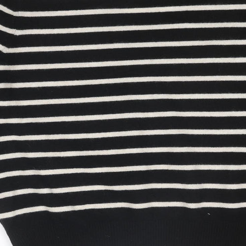 Autograph Womens Black V-Neck Striped Cashmere Pullover Jumper Size L