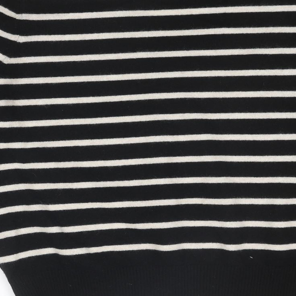 Autograph Womens Black V-Neck Striped Cashmere Pullover Jumper Size L