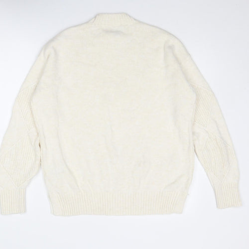 Marks and Spencer Womens Ivory Mock Neck Argyle/Diamond Cotton Pullover Jumper Size M