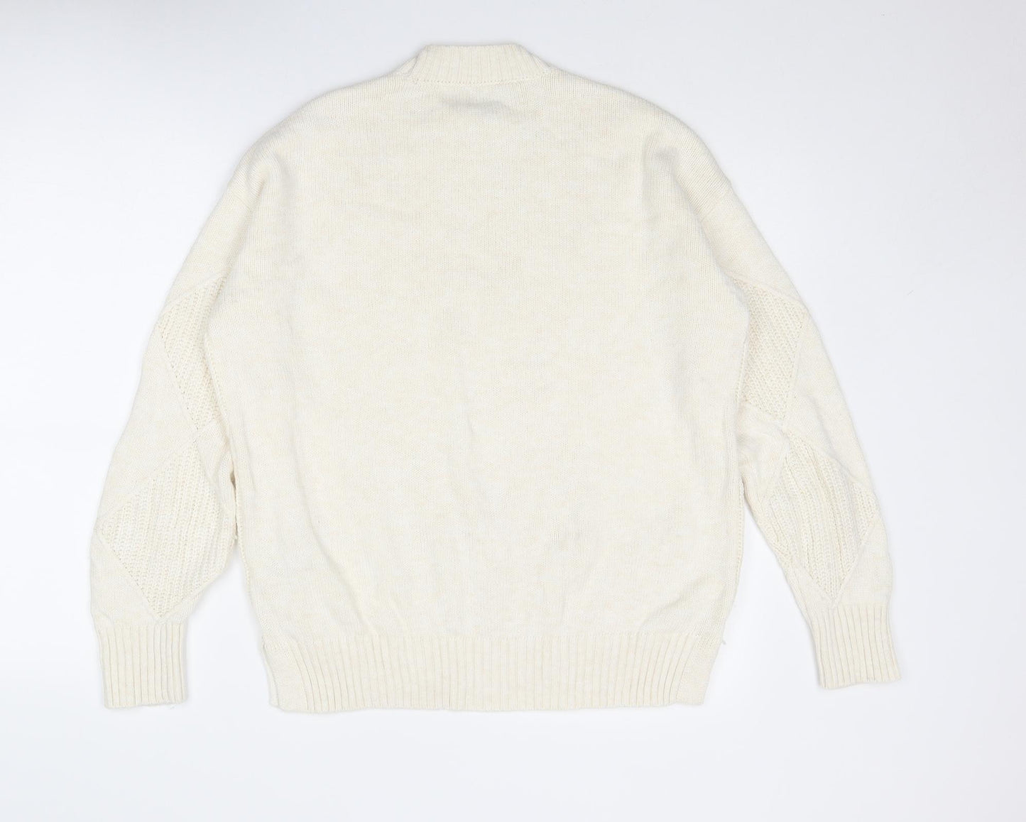 Marks and Spencer Womens Ivory Mock Neck Argyle/Diamond Cotton Pullover Jumper Size M